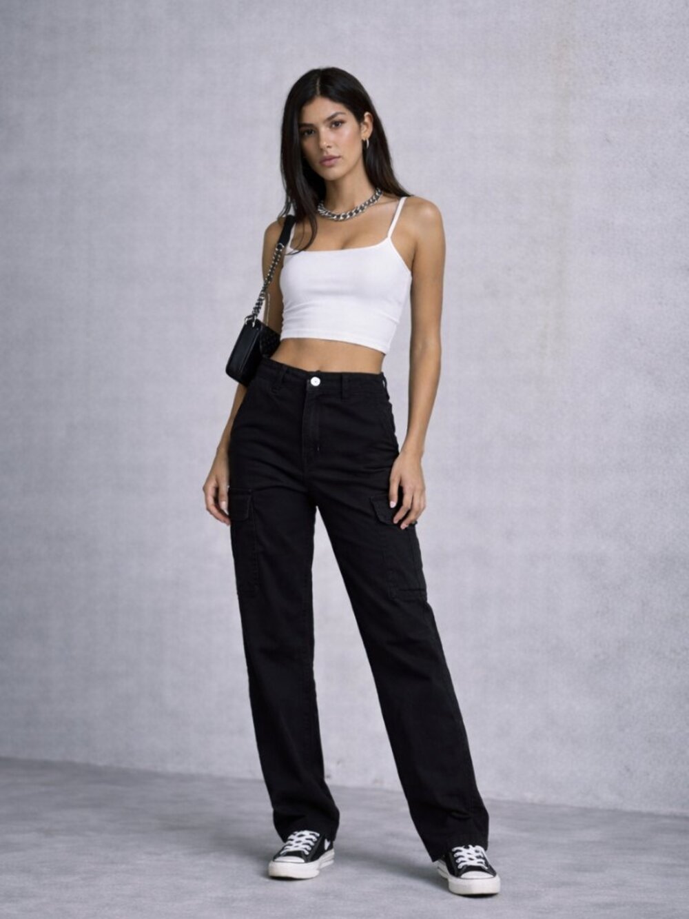 Zara Black High Rise Cargo Pants Size 8 Straight Leg Utility